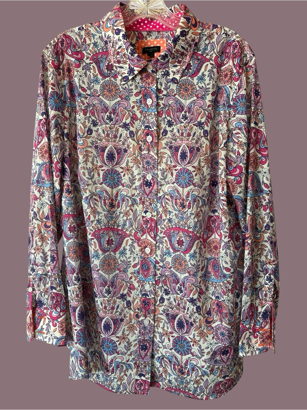 Talbots Multicolor Floral Paisley Blouse - Pink, Coral & Purple
